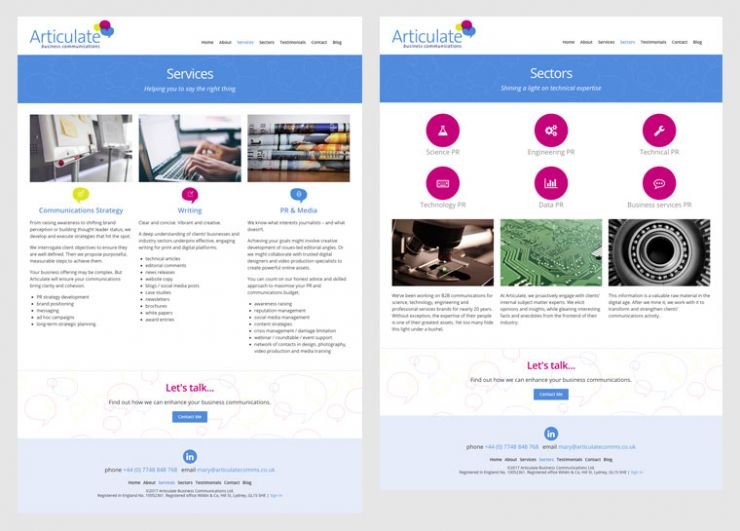 Articulate Business Communications Website Pages